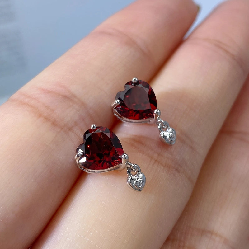 925 Sterling Silver Heart Stone Drop Earrings for Women