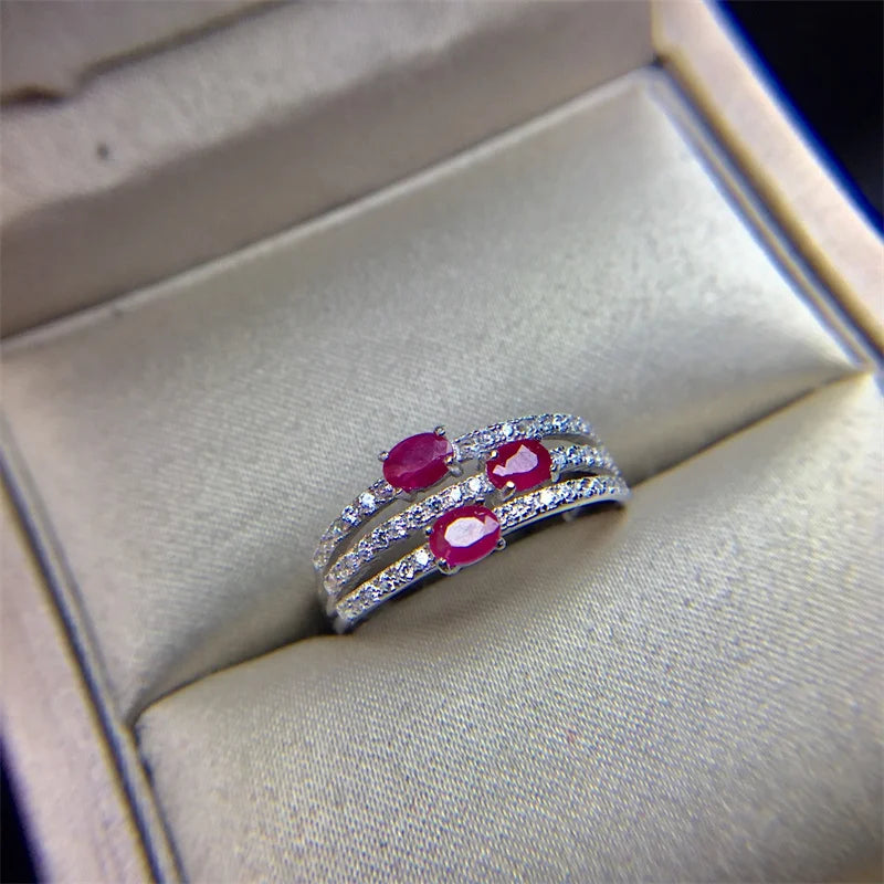 Sterling Silver & Natural Ruby Engagement Ring for Women