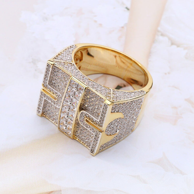 Silver Ring with Cubic Zirconia, Rhodium Gold Plated for Men