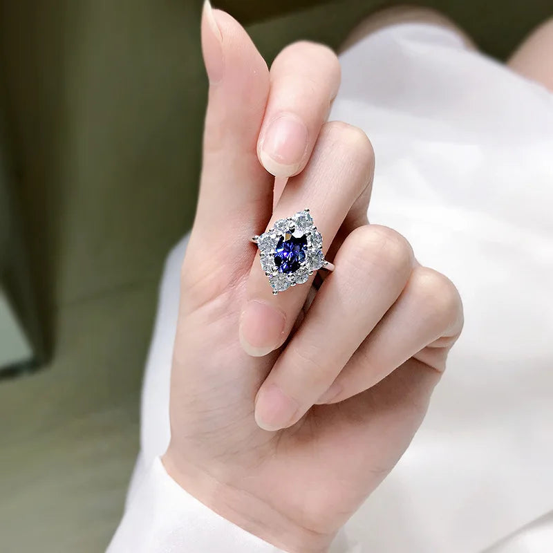 925 Sterling Silver Sapphire Ring with Tanzanite for Women