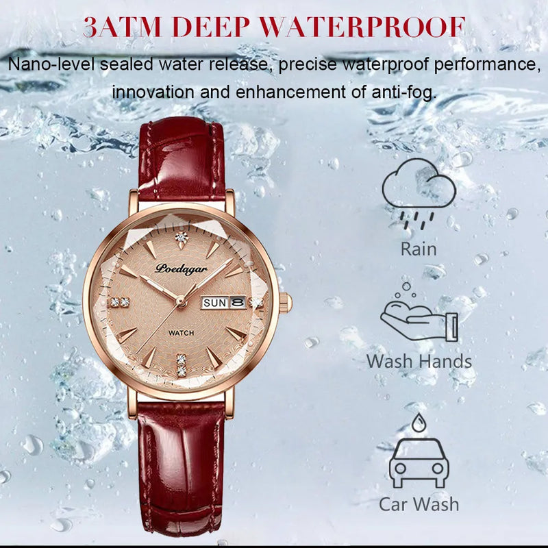 Exquisite Ladies Watch with Ultra-thin Leather Belt, Waterproof, Luminous Quartz Movement