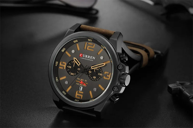 Stainless Steel Leather Chronograph Watch for Men