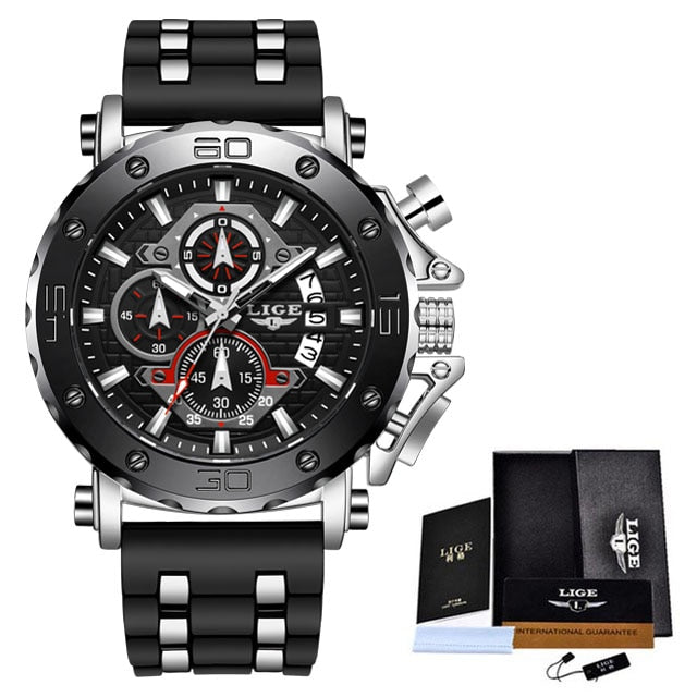 Stainless Steel Silicone Chronograph Date Luminous Watch for Men