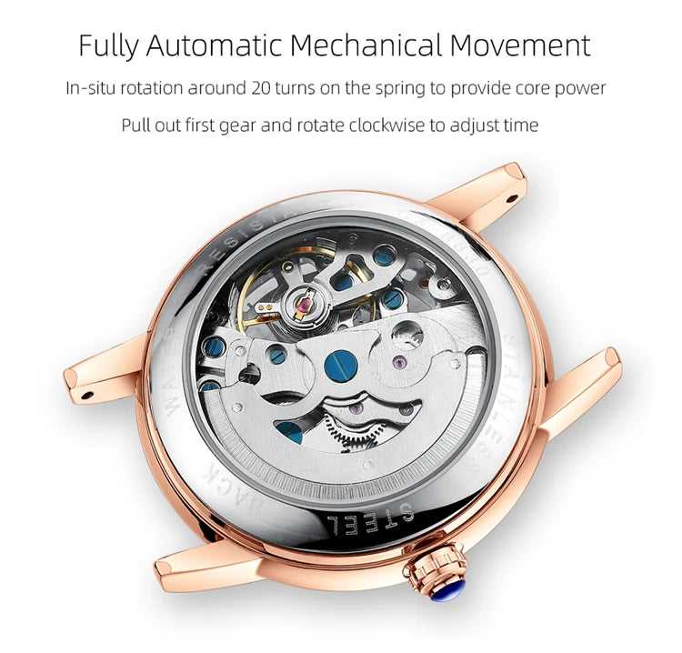 Leather Waterproof Automatic Hollowed Vibrato Watch for Women