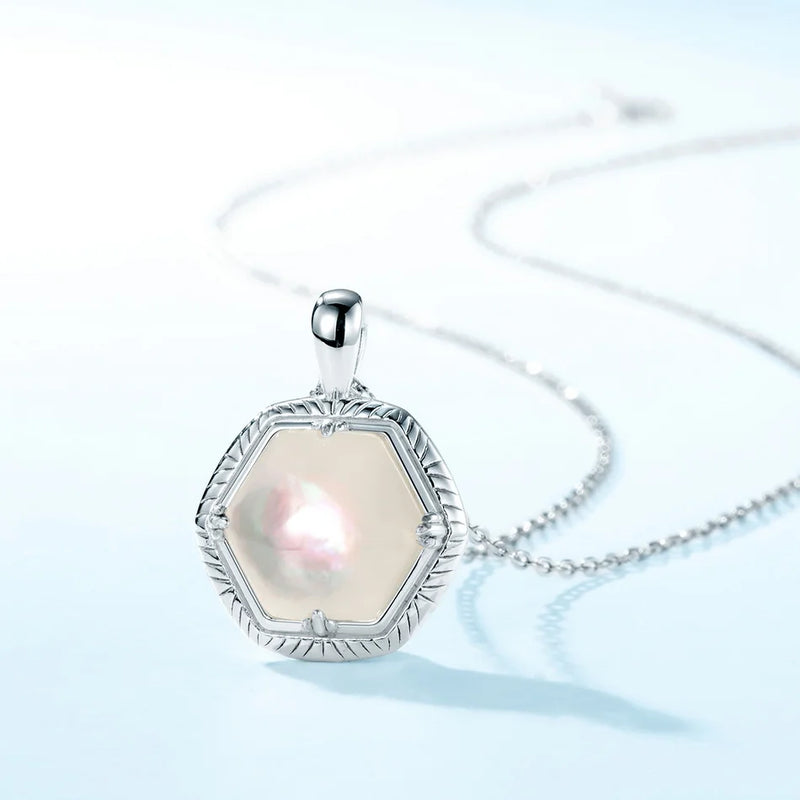 925 Sterling Silver White Shell Pendant Necklace for Women