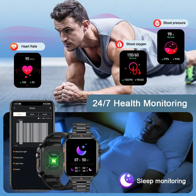 Smartwatch with 1.95 Inch Screen, Health Monitoring, IP68 Waterproof, Suitable for Men and Women