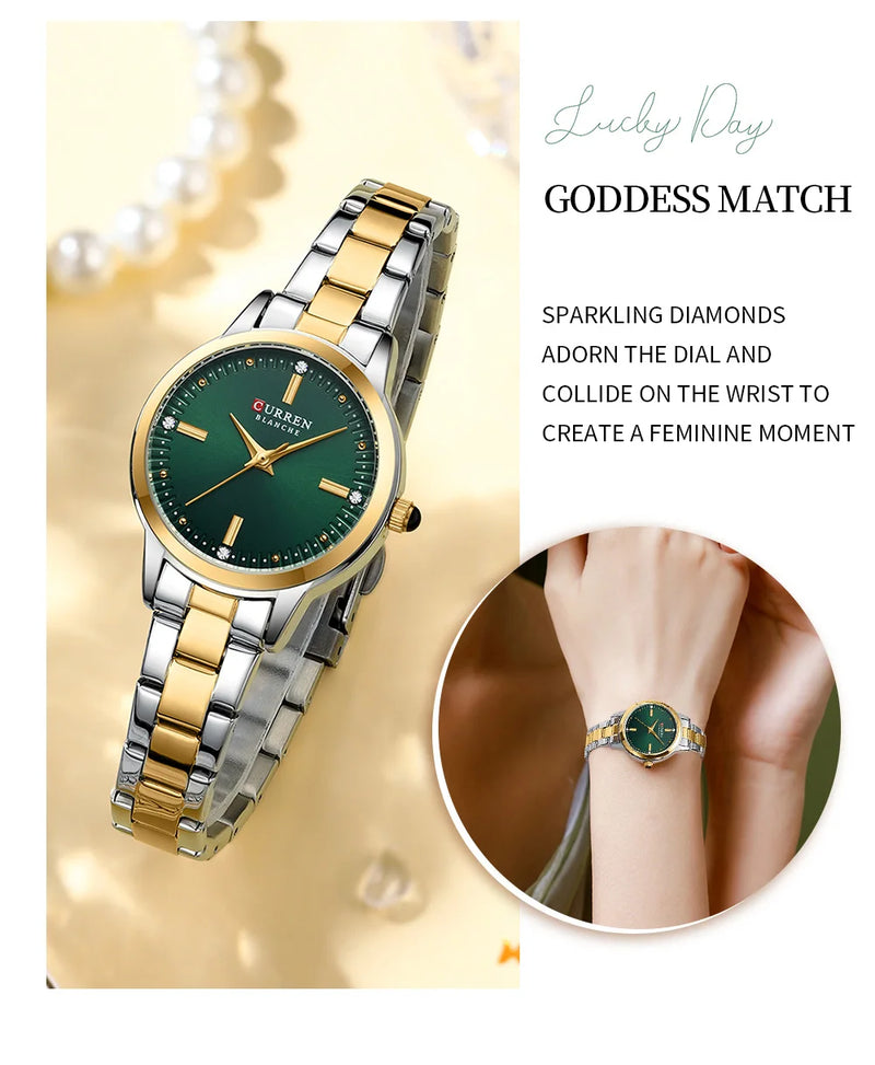 Gold Diamond Quartz Wrist Watch for Women