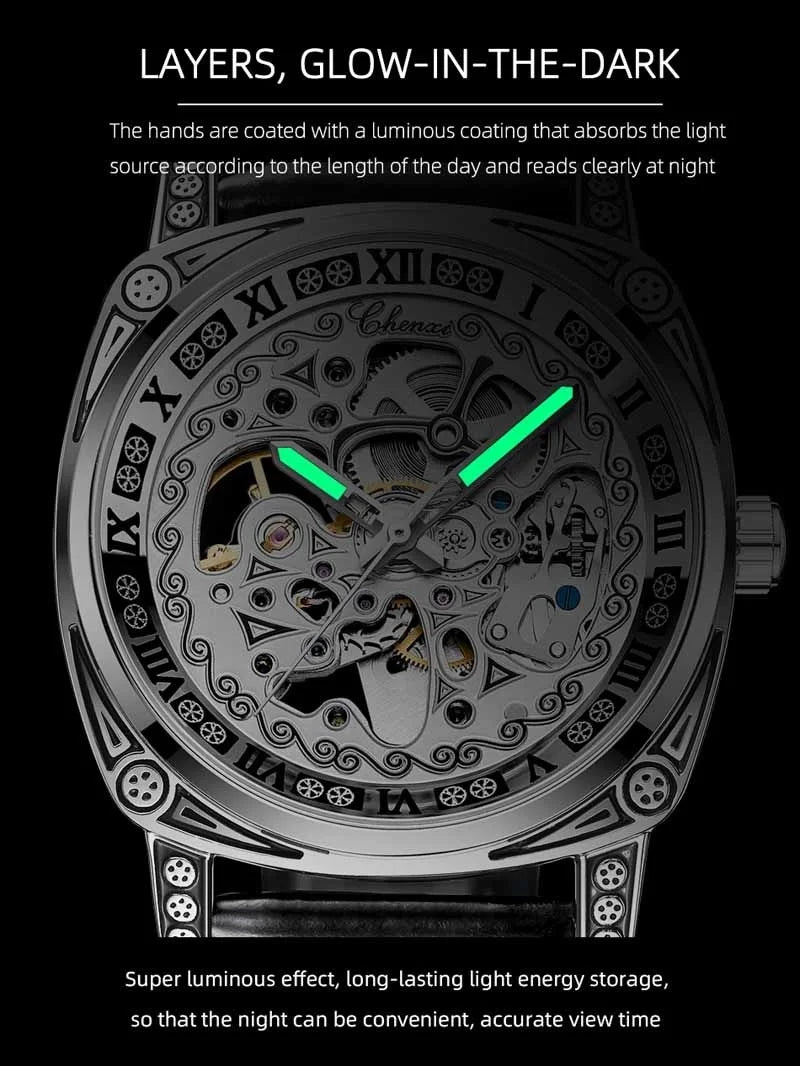 Stainless Steel Skeleton Design Automatic Luminous Men's Watch