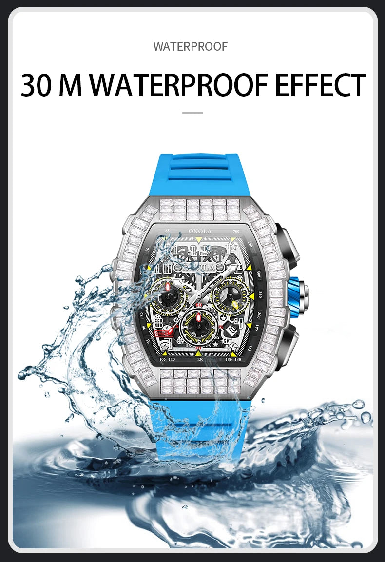 Silver Fully Automatic Mechanical Watch with Diamond Inlaid Waterproof Tape, for Men