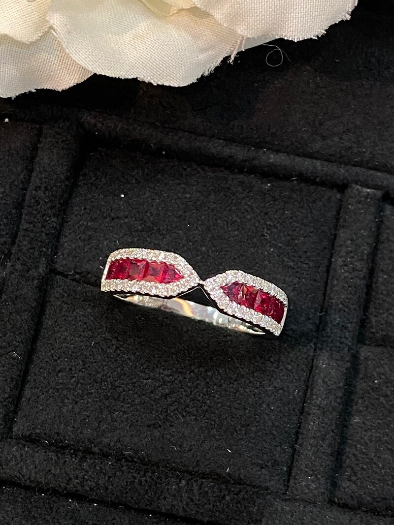18K White Gold Natural Ruby Ring for Women
