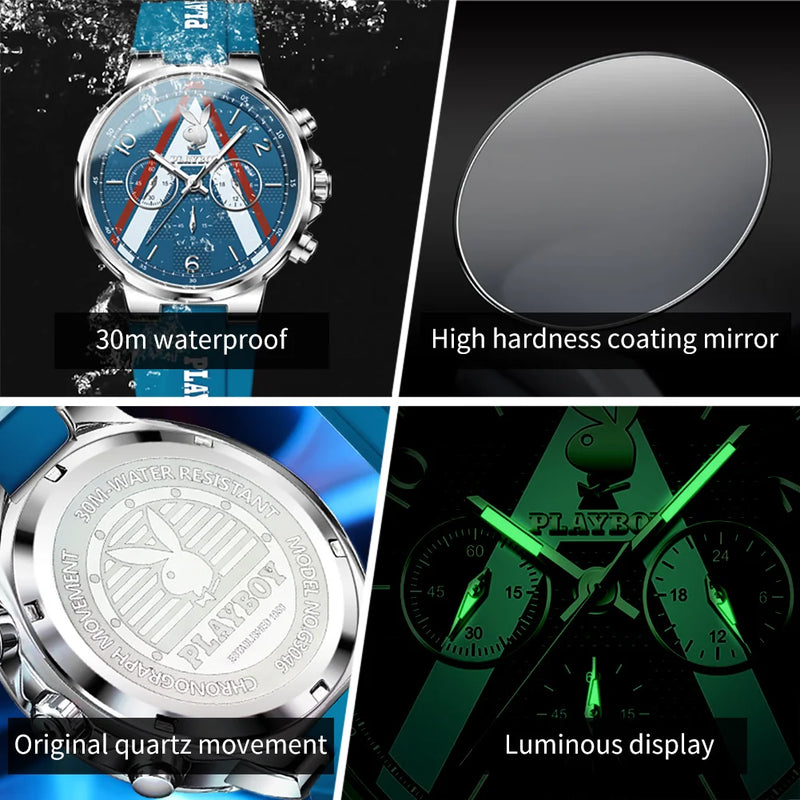 Silver Silicone Multifunction Quartz Watch for Men