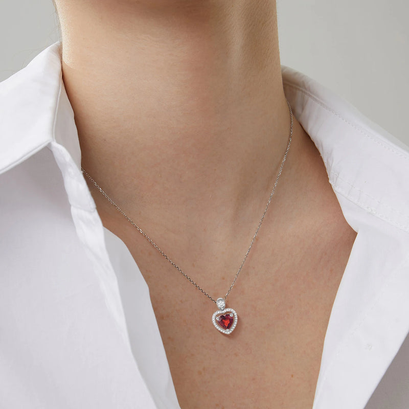 Sterling Silver 925 Natural Red Garnet Pendant Necklace for Women