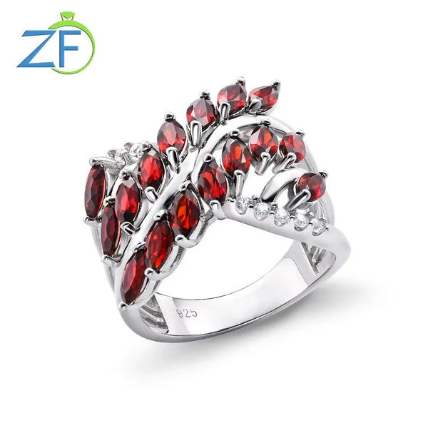 Sterling Silver Geometric Ring with 2.8 Carats Garnet for Women