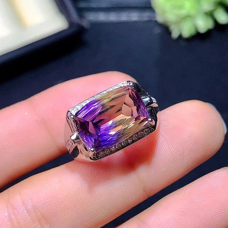 925 Sterling Silver Ametrine Gemstone Ring for Men