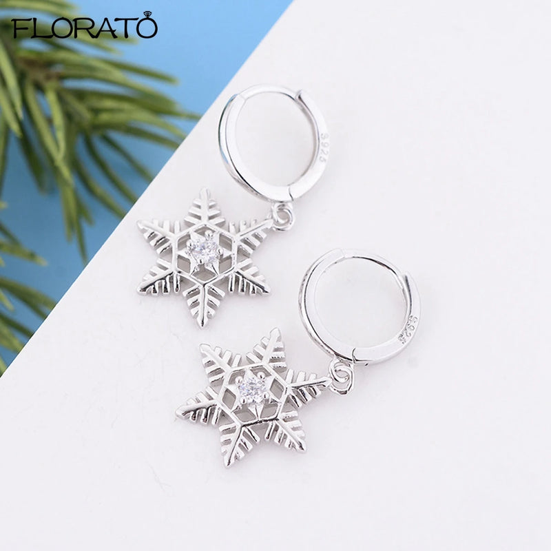 925 Sterling Silver Red Christmas Earrings - Christmas Tree/Snowflake Pendant for Women