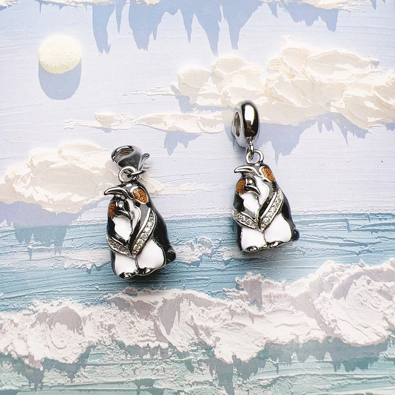 925 Sterling Silver Emperor Penguin Couple Charm Pendants for Women & Men