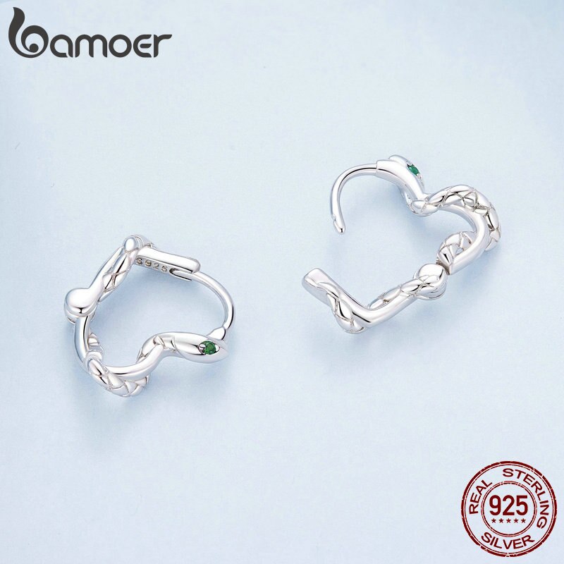 925 Sterling Silver Heart-Shaped Hoop Earrings with Spirit Snake for Women