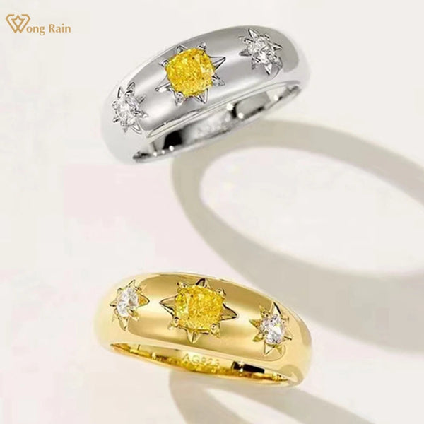 18K Gold Plated Sterling Silver Citrine & Diamond Ring for Women