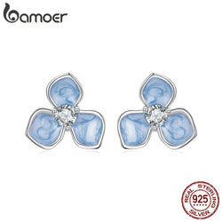 925 Sterling Silver Blue Flower Stud Earrings for Women