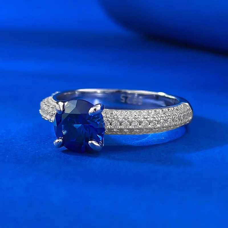 Sterling Silver 1 Carat Blue Sapphire Ring for Women