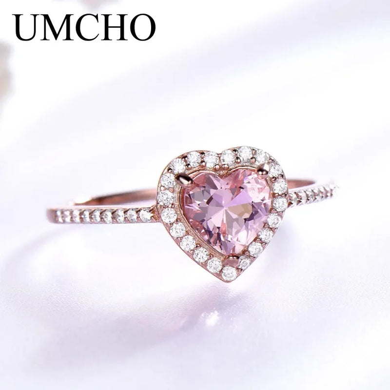 925 Sterling Silver Morganite Heart Ring for Women