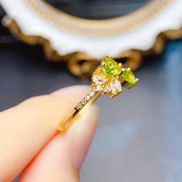 S925 Sterling Silver 4*6mm Natural Olivine Ring for Women