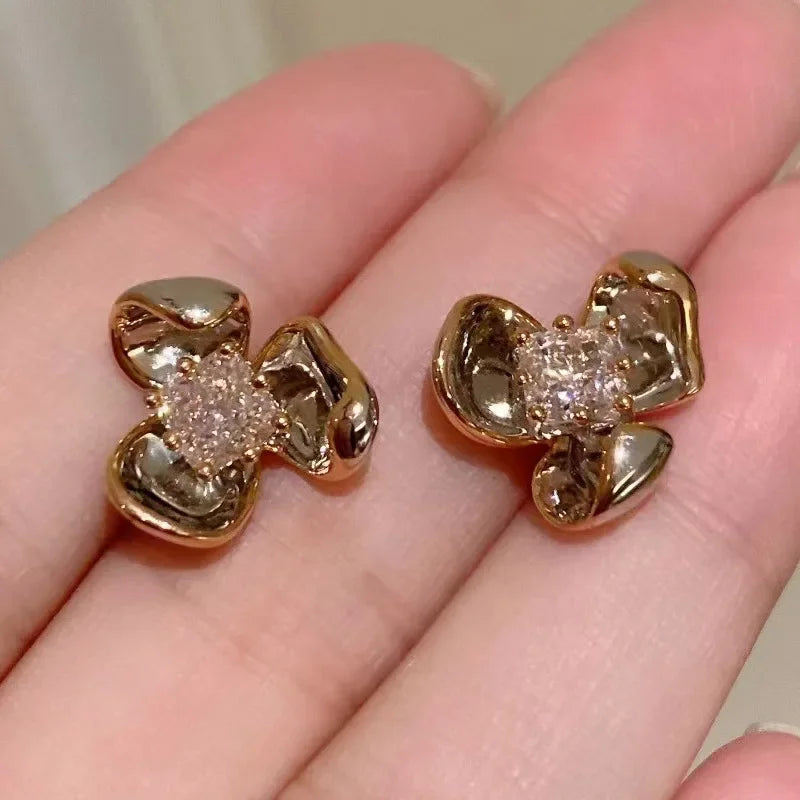 925 Sterling Silver High Carbon Diamond Gemstone Flower Ear Studs