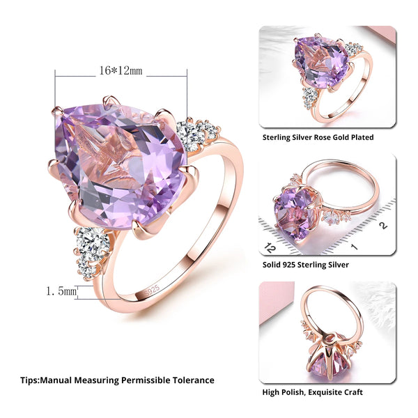 Silver Rose Gold Plated Pink Amethyst 8 Carat Pendant for Women