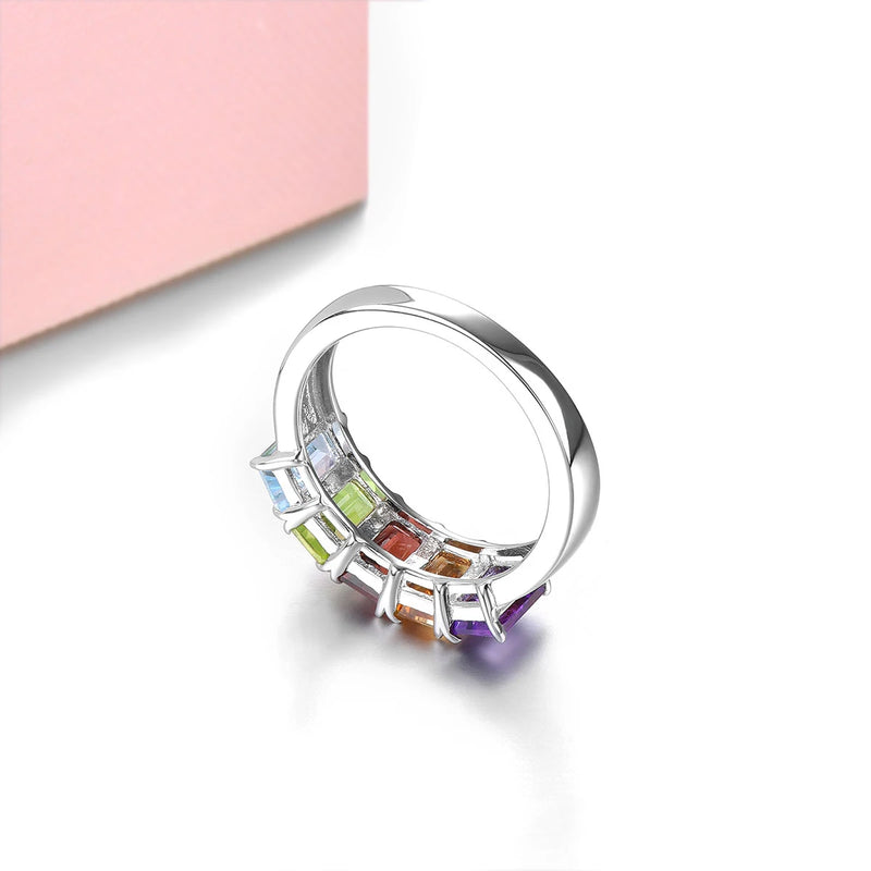 Silver 3 Carat Amethyst, Garnet, Citrine, and Blue Topaz Rings for Women