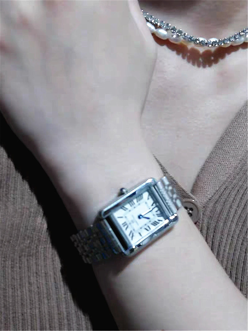 Square Luxury Watch for Women: Top Quality Soft Black Leather Band.