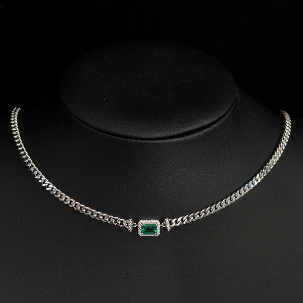 Wong Rain Vintage 925 Sterling Silver Emerald Gemstone Cuban Chain 18K Gold Plated Pendant Necklace Fine Jewelry Wholesale