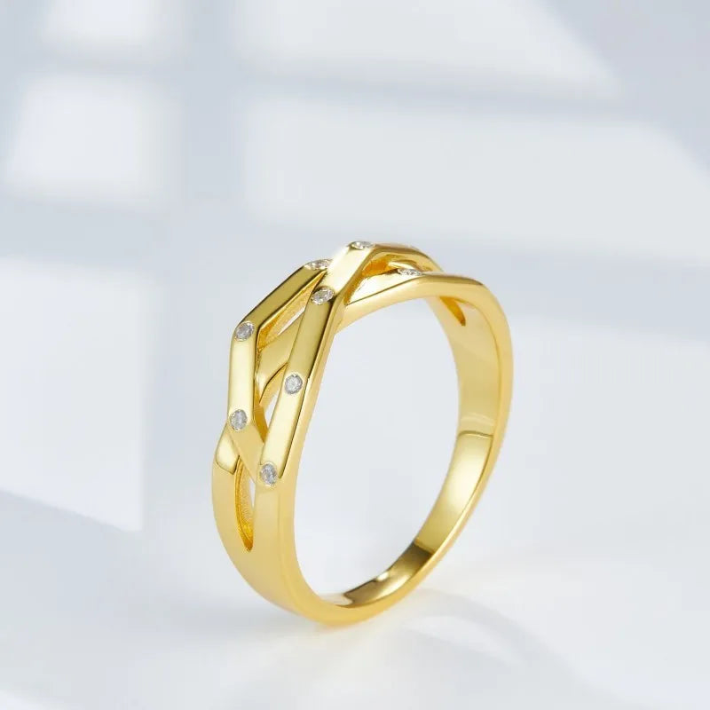 Sterling Silver Gold Plated Zircon Geometric Ring for Women