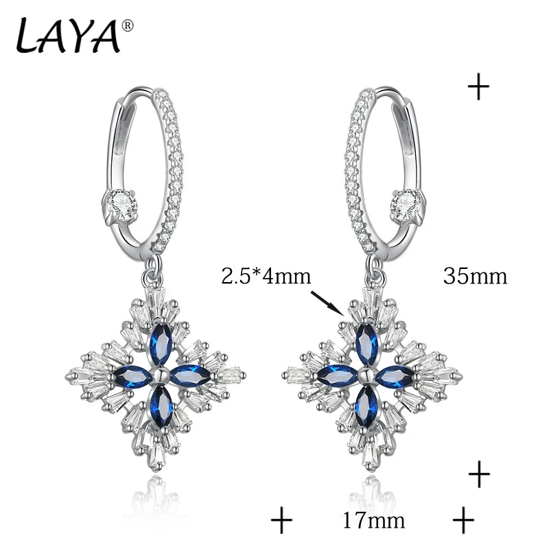 Sterling Silver Sparkling Blue Spinel Geometric Earrings for Women