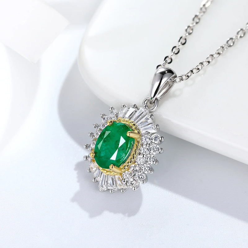 925 Sterling Silver Natural Emerald Pendant for Women