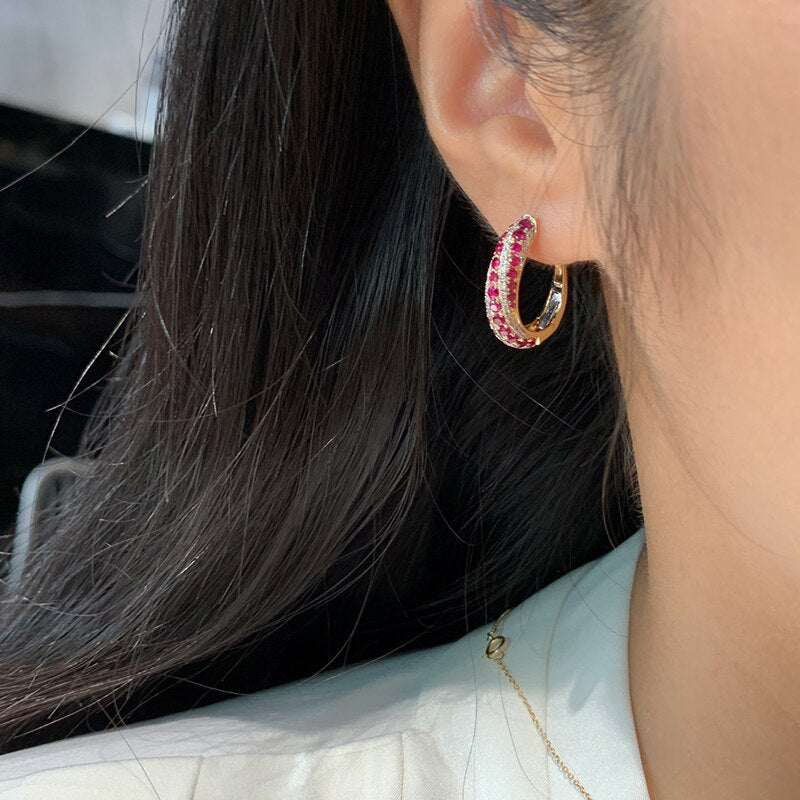 18K Yellow Gold Ruby Earrings for Women
