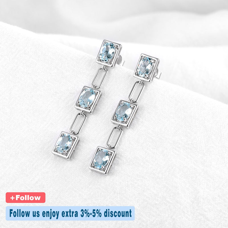 Sterling Silver 4.70 Carat Oval Aquamarine Drop Earrings for Women