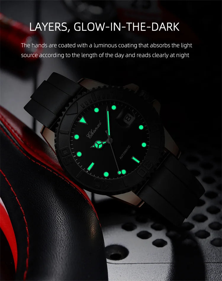 Stainless Steel Silicone Automatic Night Light Watch for Men