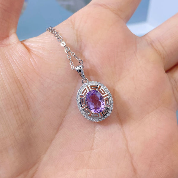 925 Sterling Silver Amethyst Pendant Necklace for Women