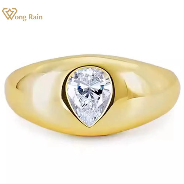 18K Gold Plated Sterling Silver Pear Cut Lab Sapphire Ring For Women