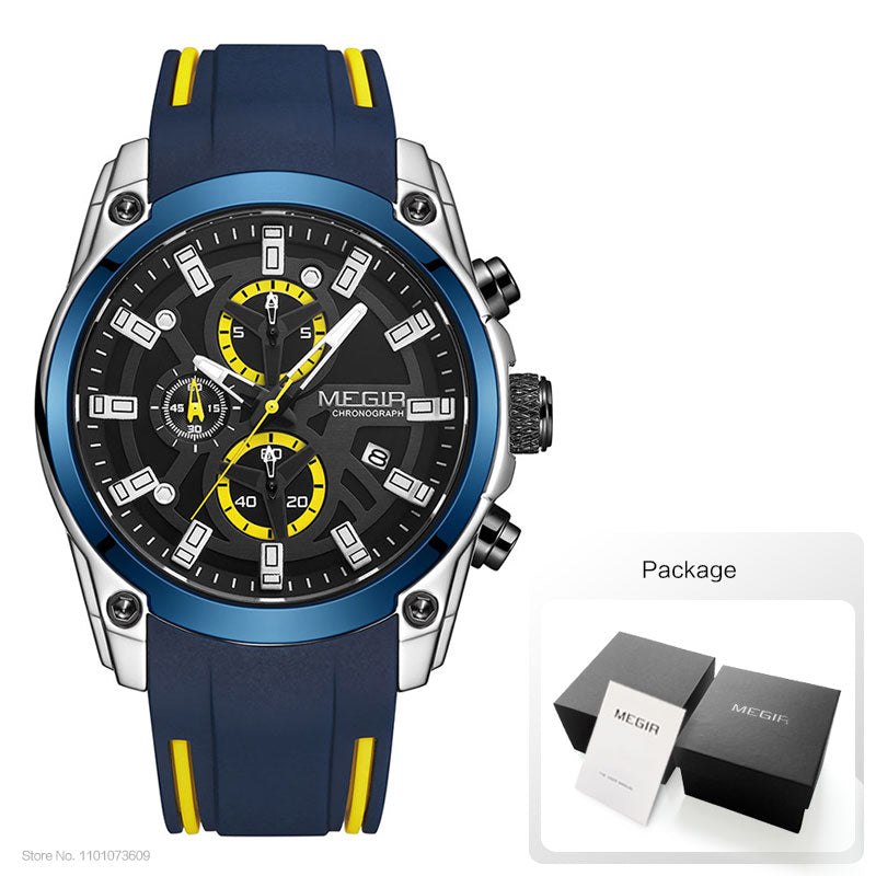 Stainless Steel Blue Silicone 24H Luminous Sport Watch for Men