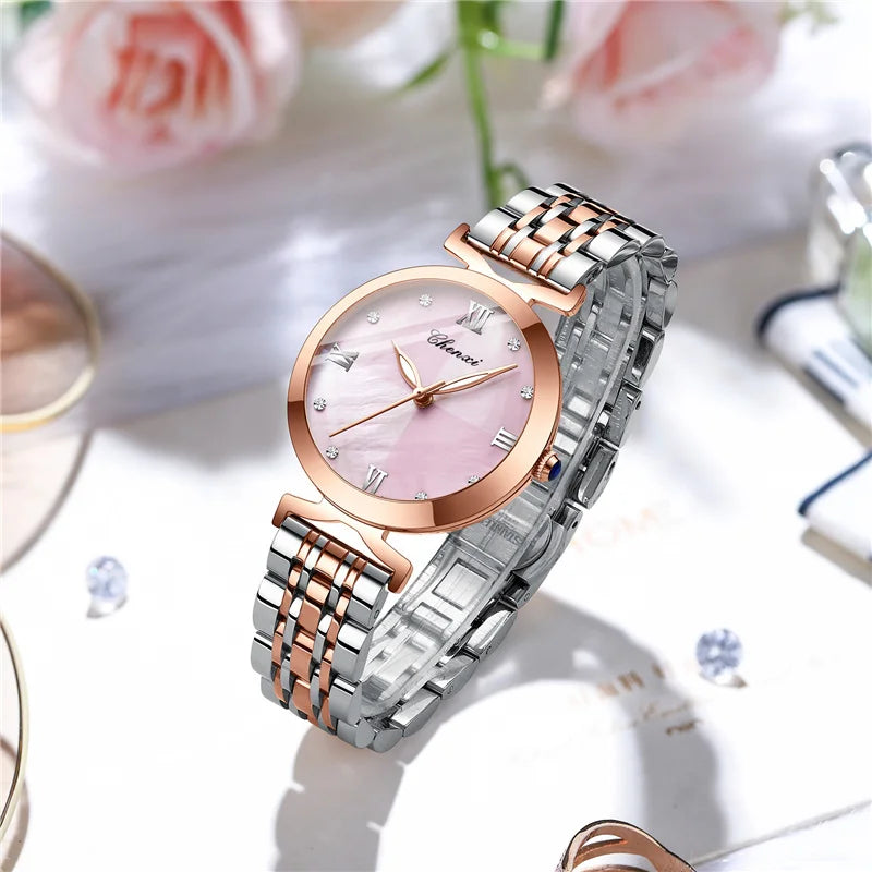 Stainless Steel Rectangular Watch with Quartz Movement for Women