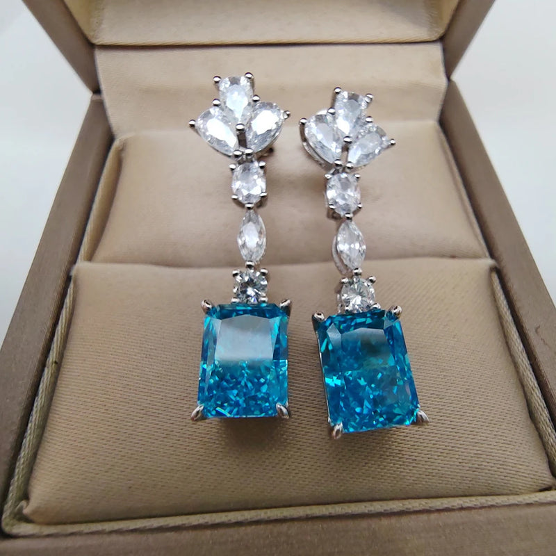 Sterling Silver Aquamarine Earrings 8x10MM for Woman