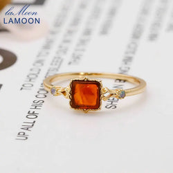 925 Sterling Silver Gold Vermeil Synthetic Amber Square Ring for Women