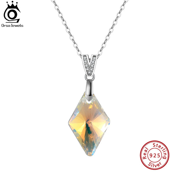 Sterling Silver Colorful Crystal Pendant Necklace for Women