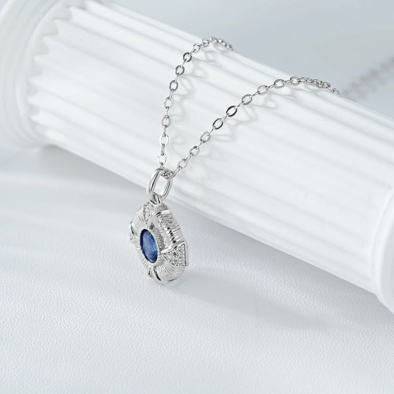 Sterling Silver Natural Sapphire Pendant Necklace For Women