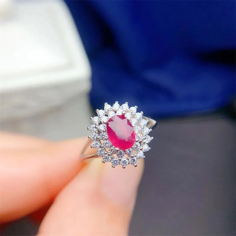 Sterling Silver Natural Ruby Wedding Ring for Women