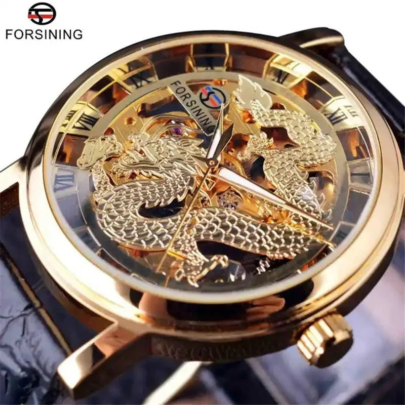 Stainless Steel Dragon Skeleton Mechanical Watch for Men