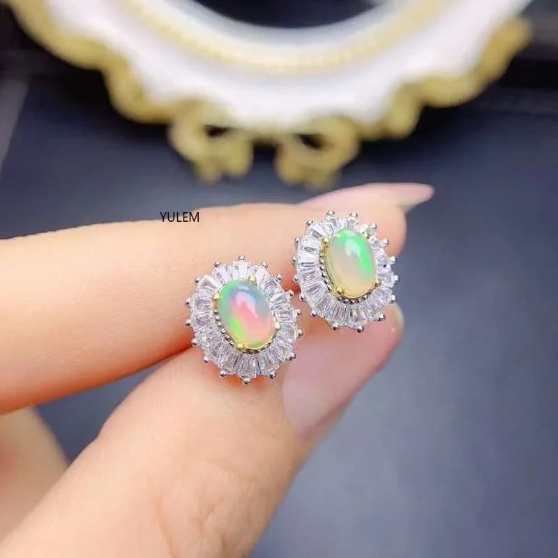 925 Sterling Silver Natural Opal Earrings (4x6mm)