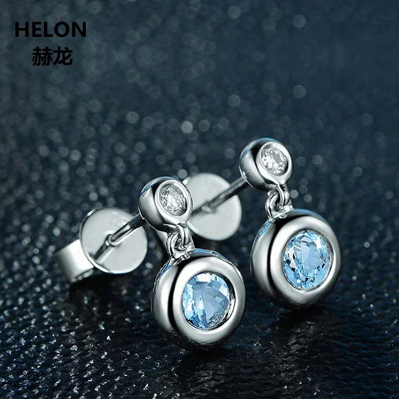 14k White Gold Blue Topaz Stud Earrings for Women