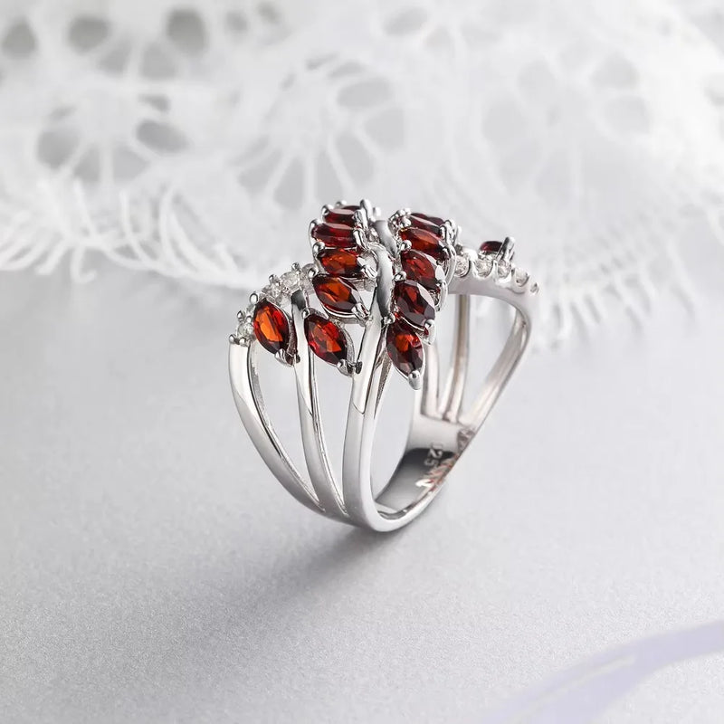 Sterling Silver Geometric Ring with 2.8 Carats Garnet for Women